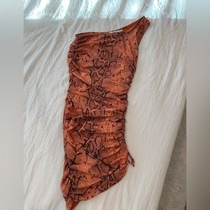 Orange Snakeskin One shoulder Dress